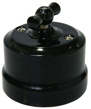Выключатель поворотный 1 одноклавишный в ретро стиле "Lindas", керамический, цвет Черный