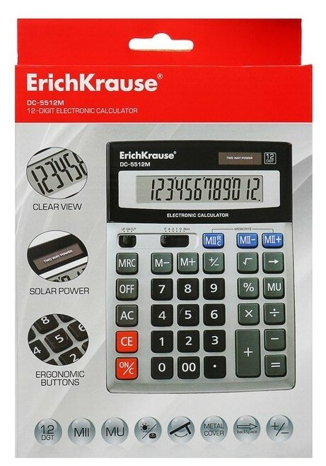 Калькулятор настольный 12-разрядный Erich Krause DC-5512M серебряный