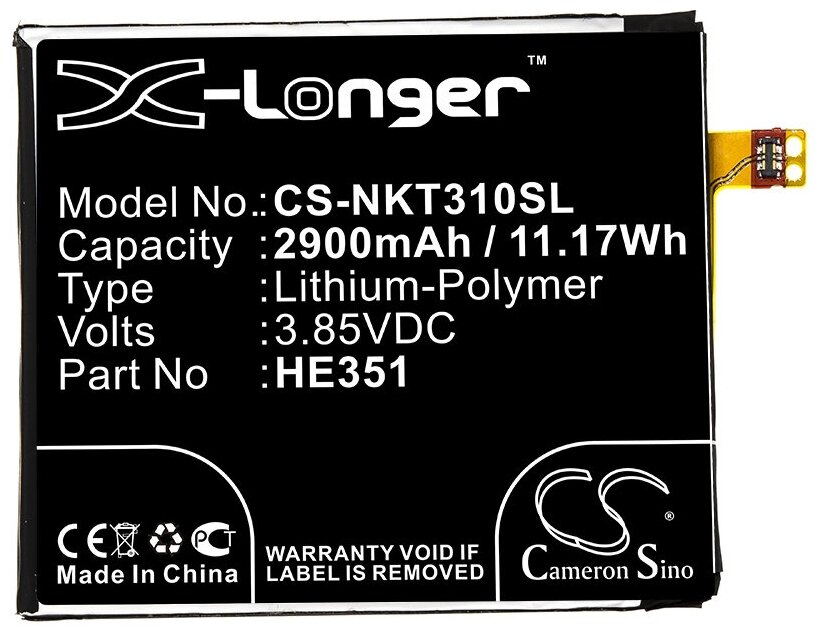 Аккумулятор CameronSino CS-NKT310SL для смартфона Nokia 3.1 TA-1049 TA-1057 TA-1063 TA-1070 TA-1074 (HE351)
