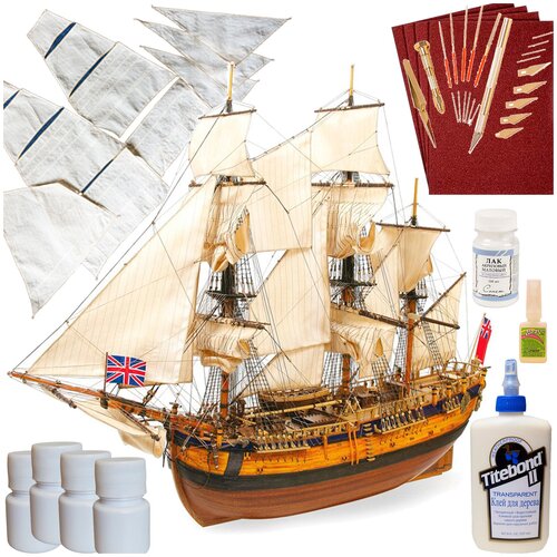 фото Барк endeavour, модель парусного корабля occre (испания), м.1:54, подарочный набор для сборки + паруса + инструменты + краски, лак и клей ocio creativo