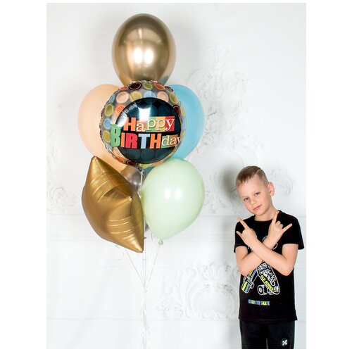 фото Набор воздушных шаров «с днем рождения. горох» шариков