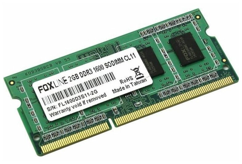 Foxline Оперативная память для ноутбуков 2Gb PC3-12800 1600MHz DDR3 DIMM Foxline FL1600D3S11-2G CL11