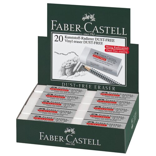 faber castell ластик большой faber castell dust free 62x21 5x11 5 мм белый прямоугольный пвх 187120 20 шт FABER-CASTELL Ластик большой faber-castell dust free , 62x21,5x11,5 мм, белый, прямоугольный, пвх, 187120, 20 шт.