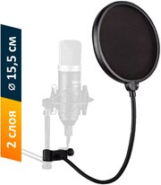 Двойной нейлоновый поп-фильтр для микрофона, черный / диаметр 15,5 см / гибкий держатель на струбцине