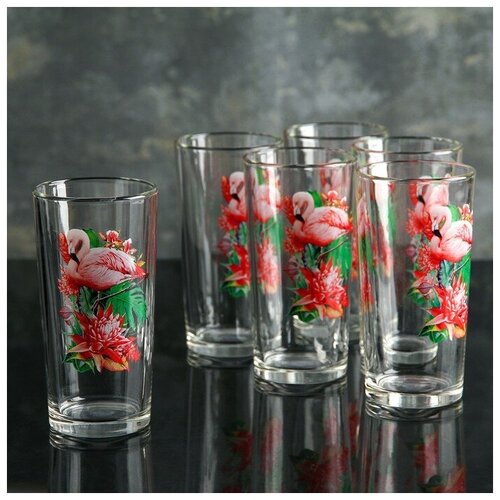 Декостек Набор стаканов для сока «Фламинго», стеклянный, 250 мл, 6 шт