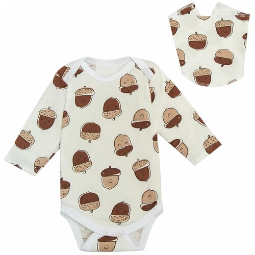 фото Боди детское с косынкой (нагрудником) amarobaby soft hugs желуди, белый, размер 56