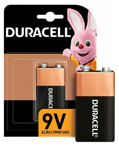 Батарейка DURACELL Basic, 6LR61 (крона), Alkaline, 1 шт, в блистер
