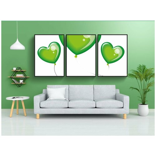 фото Набор модулных постеров для интерьера "надувные шарики, зеленый, празднование" 60x90 см. в тубусе, без рамки lotsprints