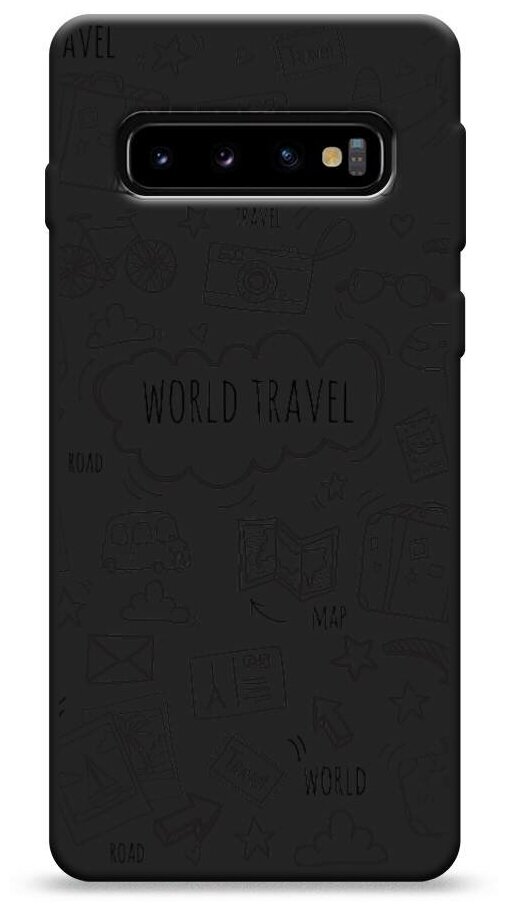 Матовый силиконовый чехол "World travel black" на Samsung Galaxy S10 / Самсунг Галакси S10