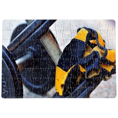 фото Пазлы coolpodarok гантеля спортзал желтые перчатки 20х29см 120 элемента