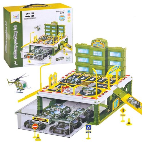 фото Игровой набор "военная парковка", 25 деталей, в комплекте 1 вертолёт и 1 машинка hengfei