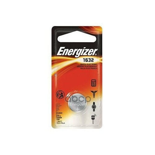 батарейка energizer lithium cr1620 1 шт литиевая Батарейка Литиевая Energizer Lithium Cr1632 3v Упаковка 1 Шт. E300844102 Energizer арт. E300844102