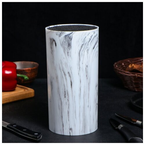 Доляна Подставка для ножей «Мрамор», 22×11 см, цвет белый
