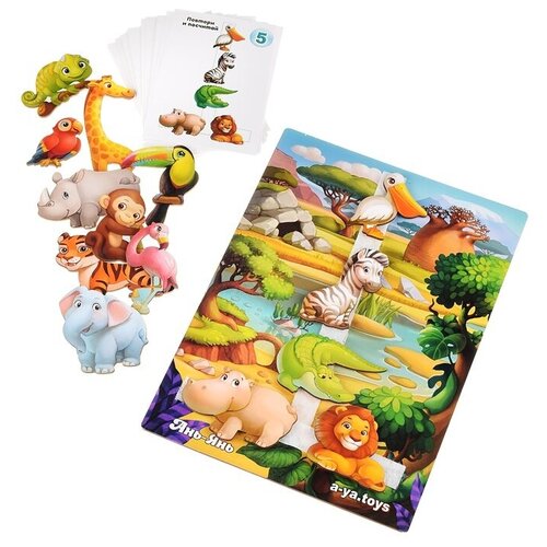 Деревянная игра на липучке с карточками Повтори по схеме-Африка ПСД178