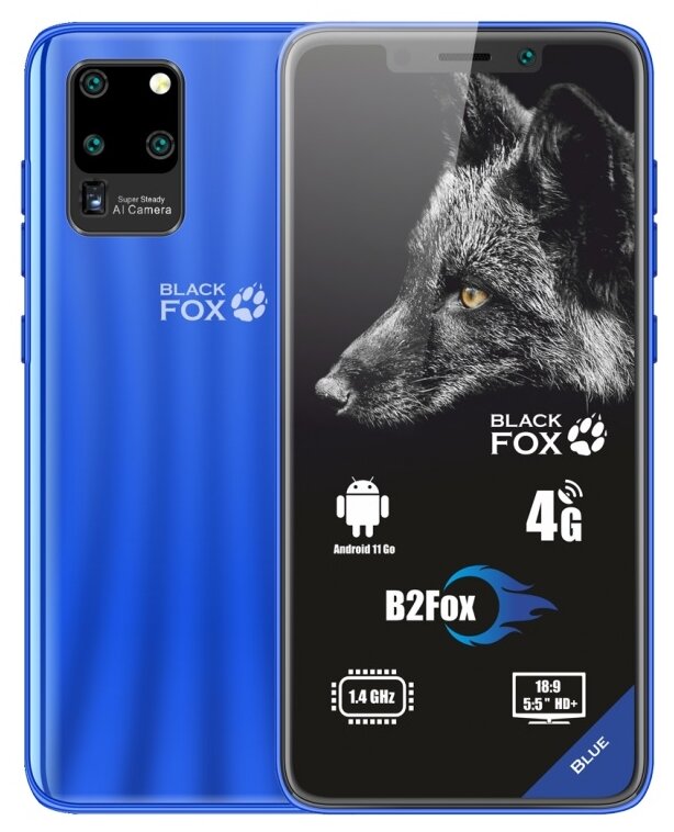 Смартфон Black Fox B2Fox 1/8 ГБ, micro SIM+nano SIM, лазурный