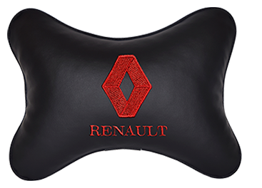 Автомобильная подушка на подголовник экокожа Black (красный) с логотипом автомобиля Renault