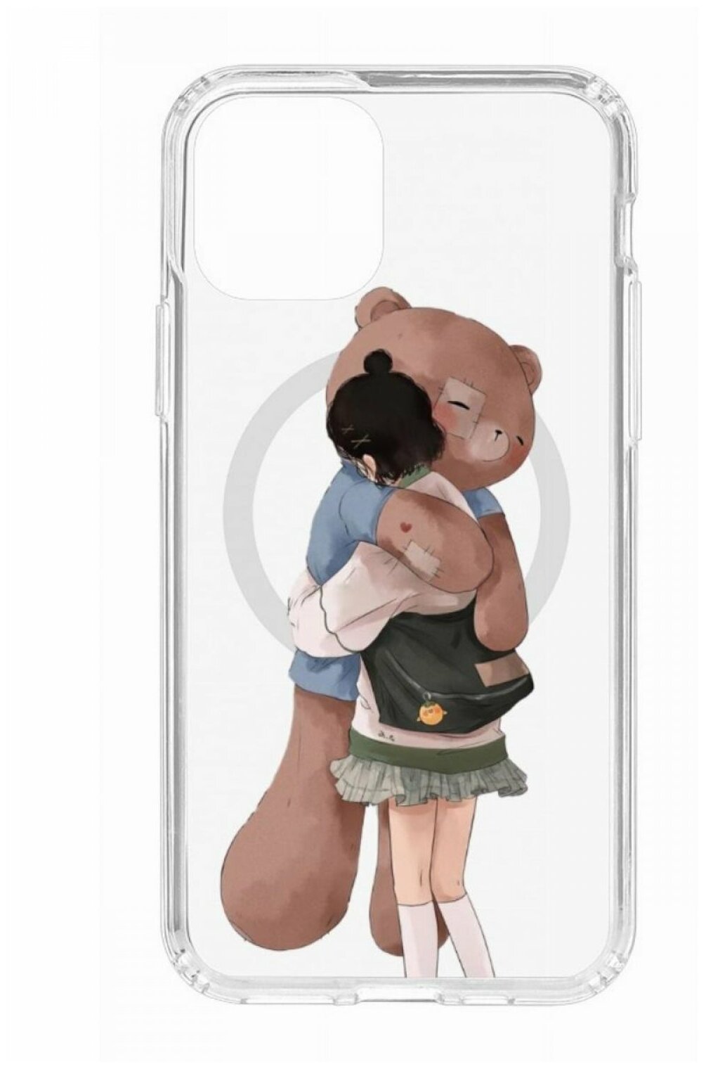 Чехол для iPhone 11 Pro Kruche Print MagSafe Девочка с мишкой,прозрачная накладка с защитой камеры,с рисунком,противоударный силиконовый бампер