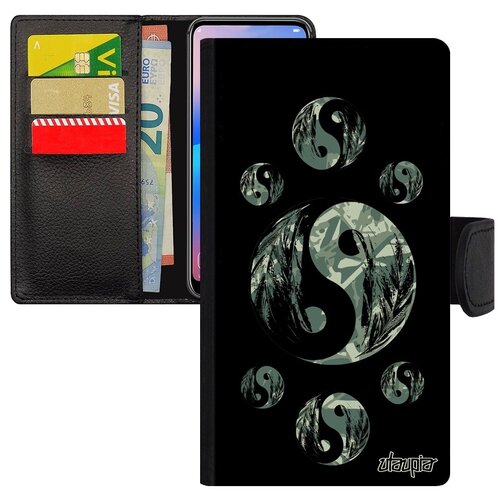 фото Противоударный чехол-книжка на телефон // iphone se 2020 // "инь и ян" гармония черное и белое, utaupia, черный