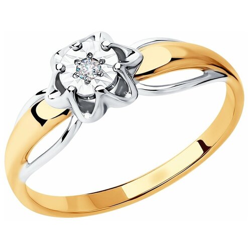 Кольцо Diamant комбинированное золото, 585 проба, бриллиант, размер 16