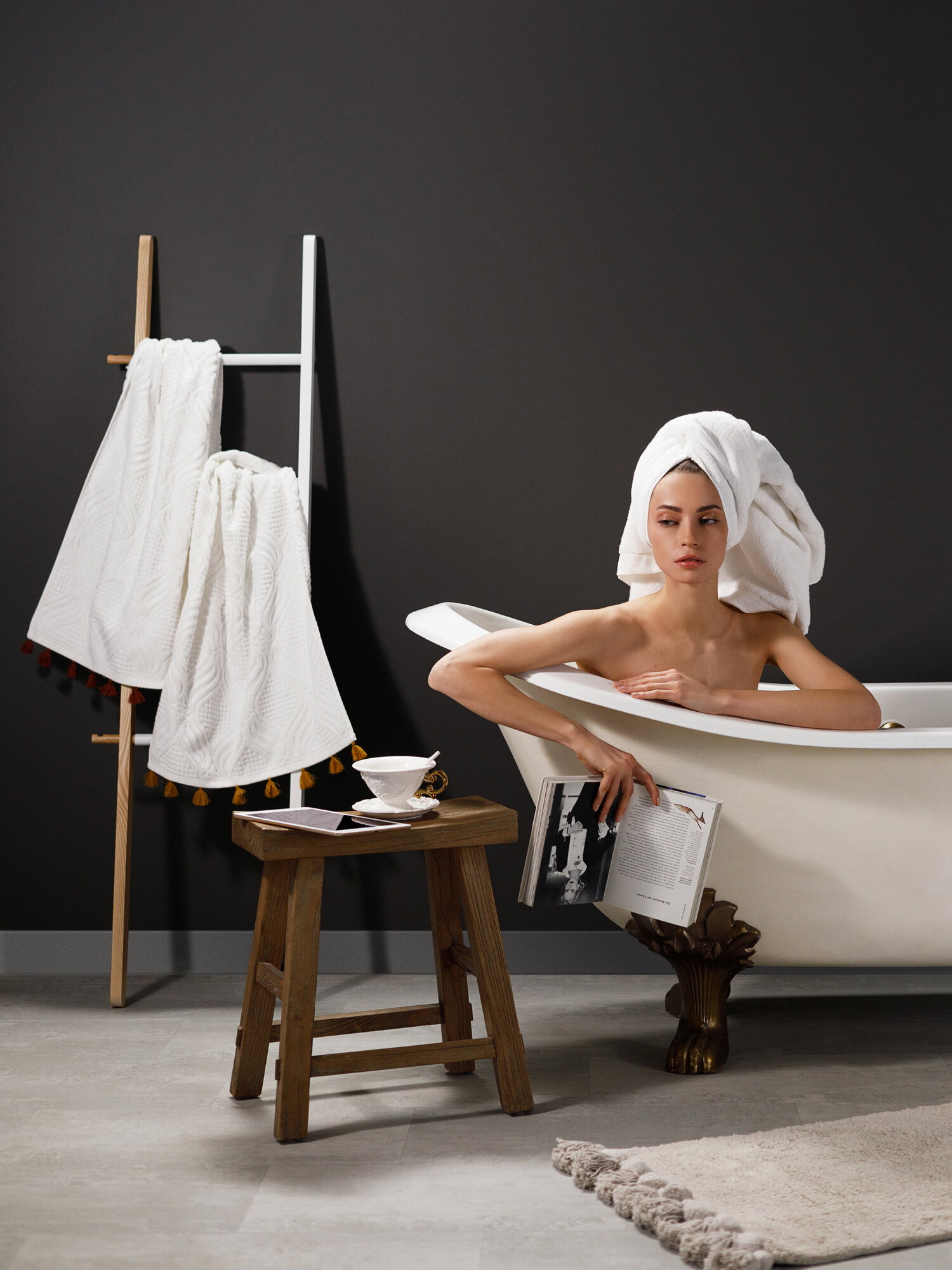 Полотенце банное белое, с кисточками из коллекции essential, 70х140 см - фотография № 8