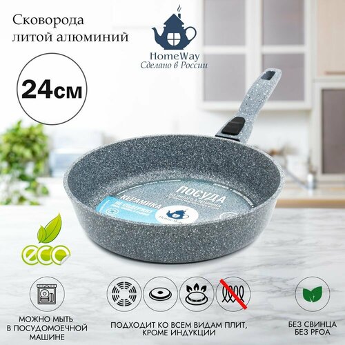 Сковорода литая 24 см серия керамика с антипригарным покрытием съемная ручка HomeWay 2550₽