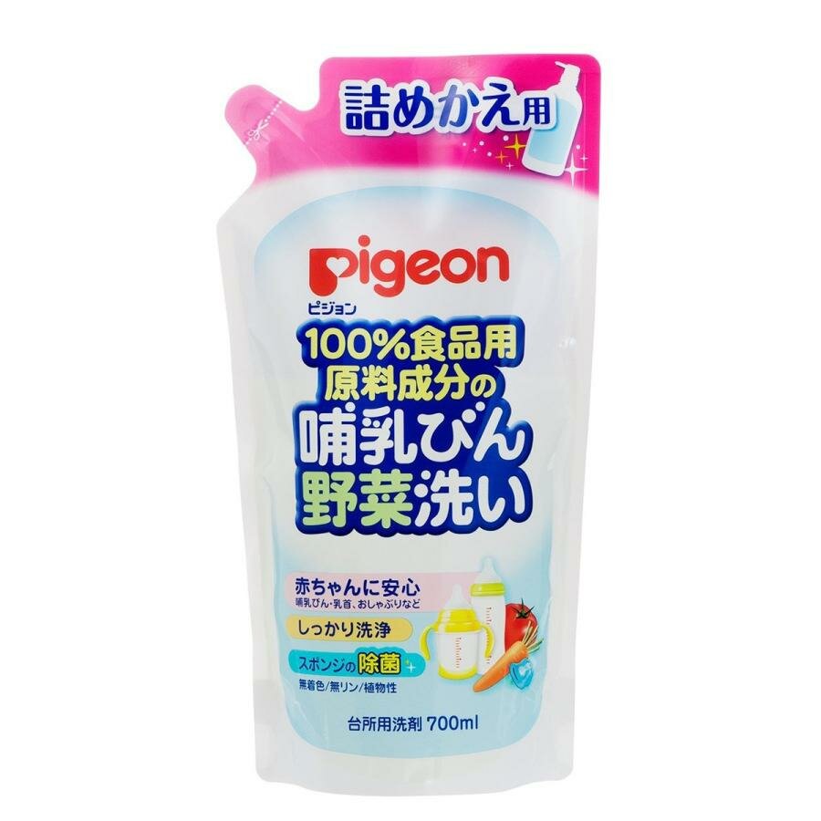 PIGEON Натуральное средство для мытья детской посуды, сосок, овощей и фруктов без аромата, 700 мл сменная упаковка