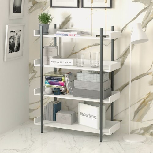 Изображение товара Стеллаж, этажерка, пенал, шкаф для книг металлический, деревянный напольный в стиле лофт SKANDIWOOD Chicago 100x30x120 см, белый/черный