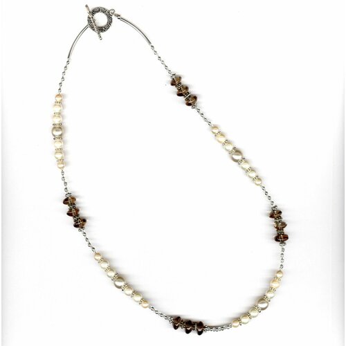 Колье ARMONIA, кварц, бисер, длина 45 см, серый, белый