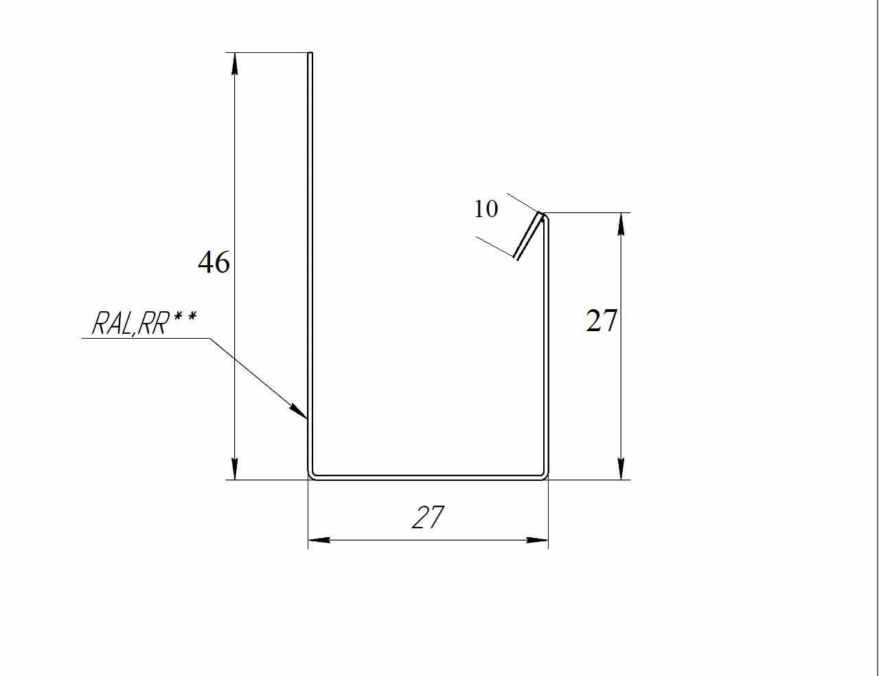 фото J-профиль, 46*27*27*10*1250 мм. цвет белый RAL 9003 4 шт стартовая, планка финишная , джи профиль металлический, планка для забора (для профнастила с20).