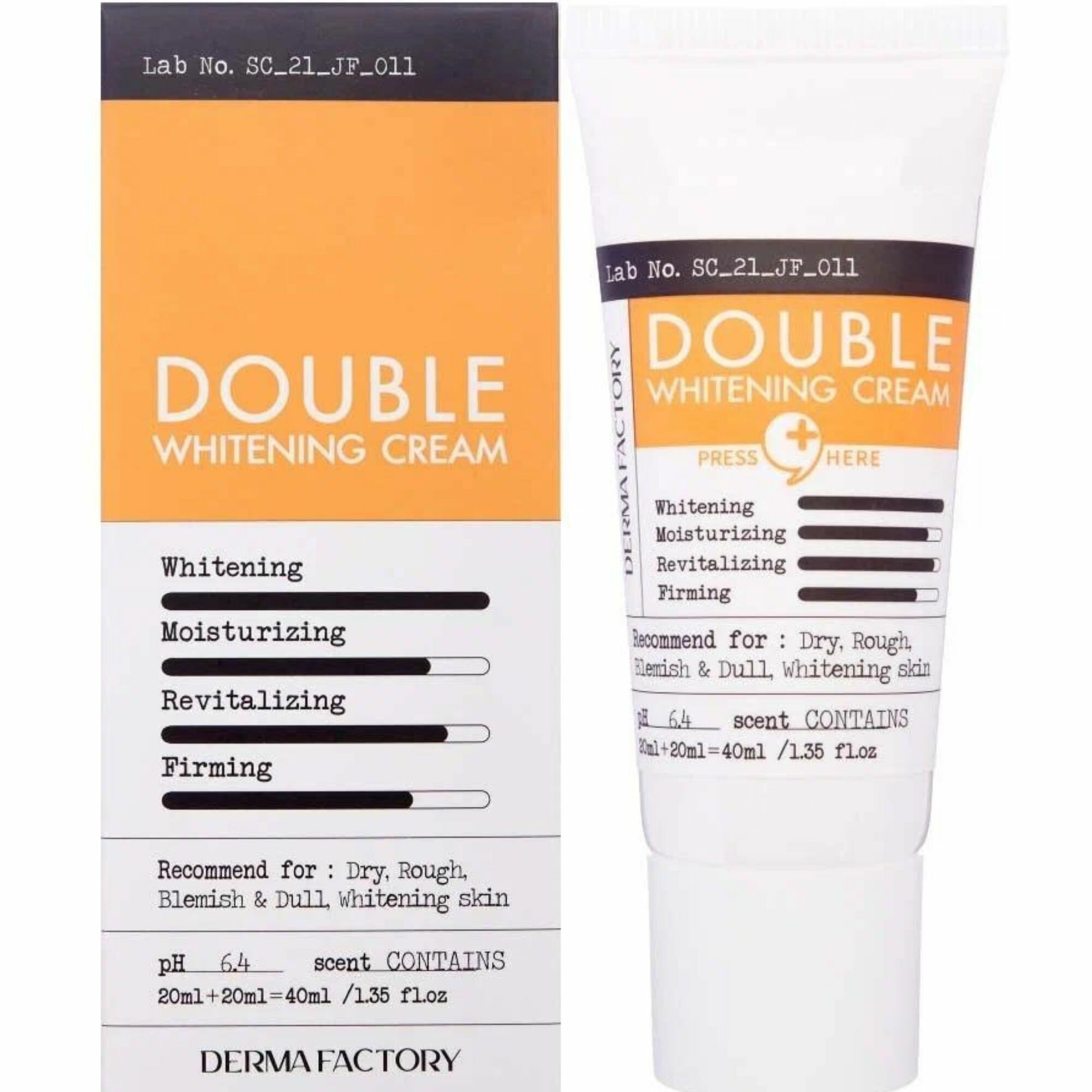 Derma Factory Двойной осветляющий крем с глутатионом и транексамовой кислотой Double Whitening Cream 40 мл.