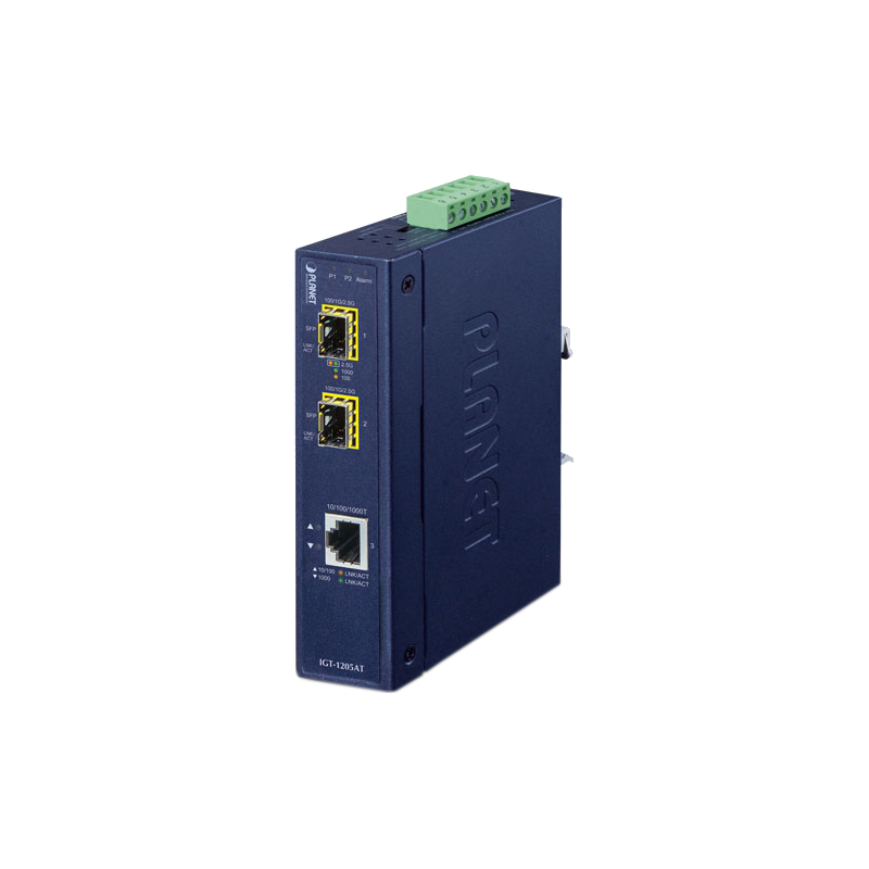 Медиа конвертер/ PLANET IP30 Industrial 10/100/1000T to 2-Port 100/1000X SFP Gigabit Media Converter (-40 to 75 degree C