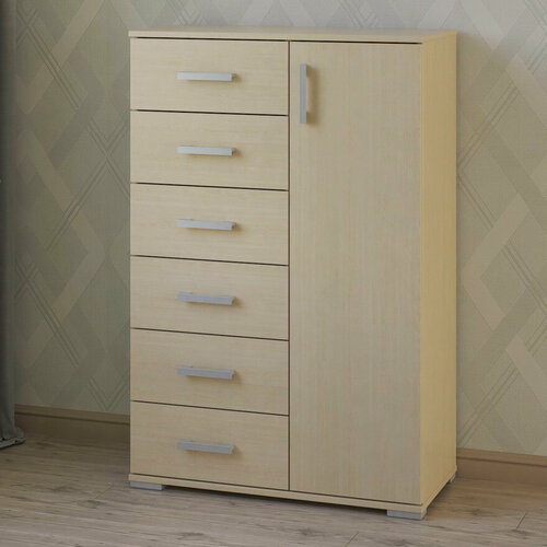 Изображение товара Высокий комод с 6 ящиками и дверцей МагМебель №26 дуб молочный