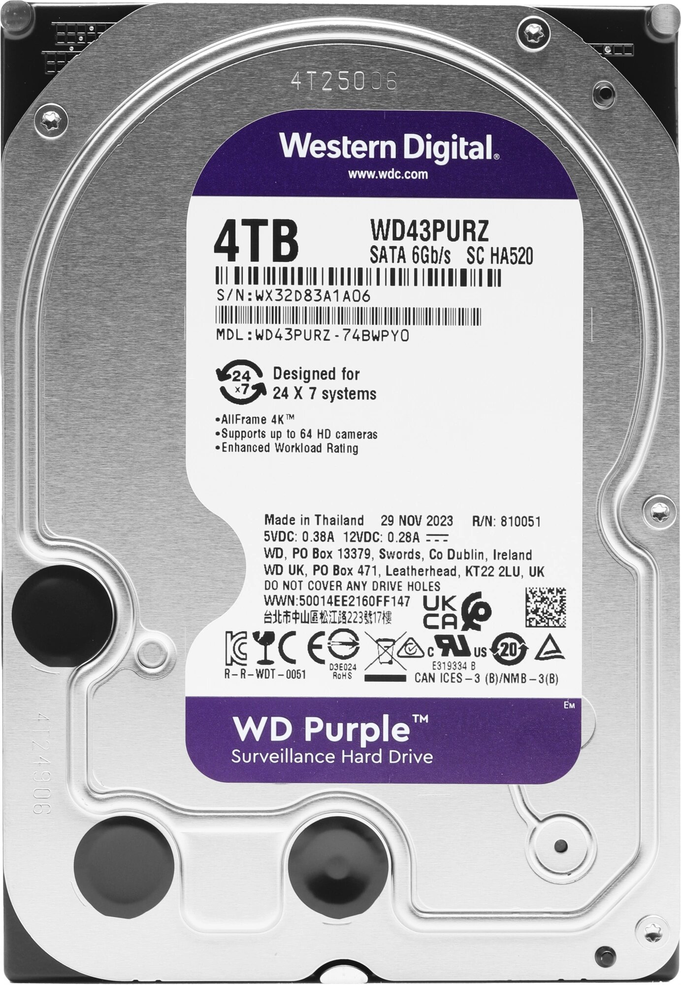 Жесткий диск WD Purple WD43PURZ 4TB, SATA III, 3.5" - фото №12