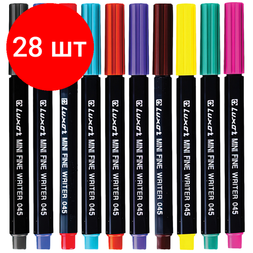 Комплект 28 шт, Набор капиллярных ручек Luxor Mini Fine Writer 045 10цв, 0.8мм, европодвес