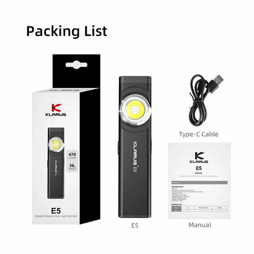 Klarus E5 EDC фонарик, Black