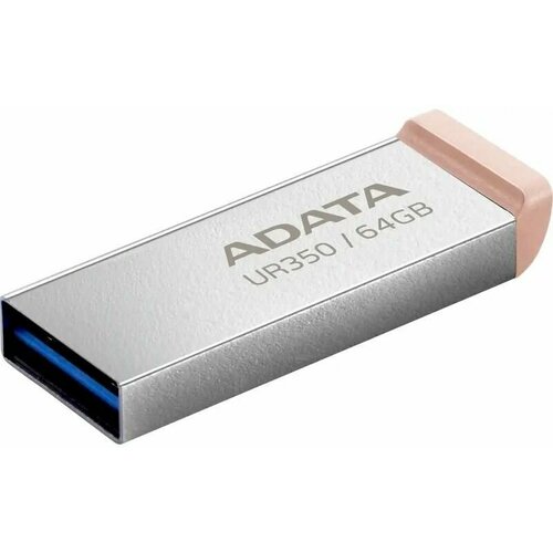 фото Флешка usb a-data ur350 64гб, usb3.2, серебристый и коричневый [ur350-64g-rsr/bg] adata