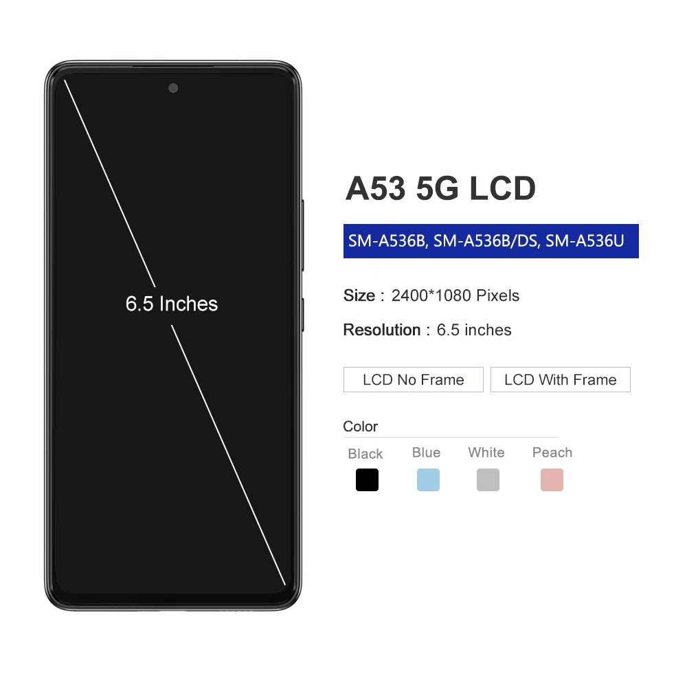 AMOLED для Samsung A53 ЖК-дисплей с сенсорным экраном и дигитайзером в сборе, замена для Samsung A53 5G A536 A536U A536B ЖК-дисплей, TFT Black Frame — фото 1