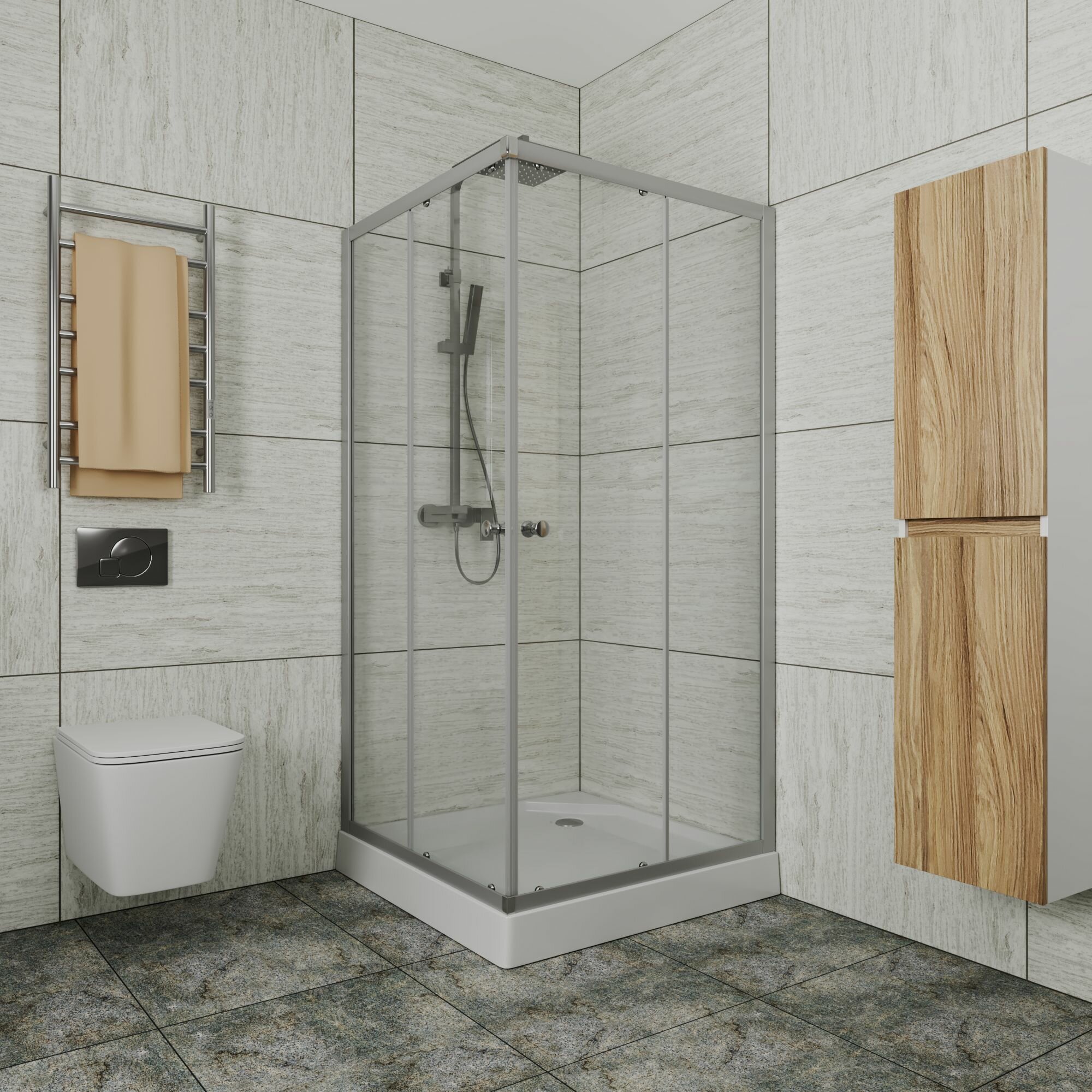 фото Душевой уголок квадратный BAU Stil eco с поддоном 80x80х195, прозрачное закаленное стекло, профиль матовый алюминий