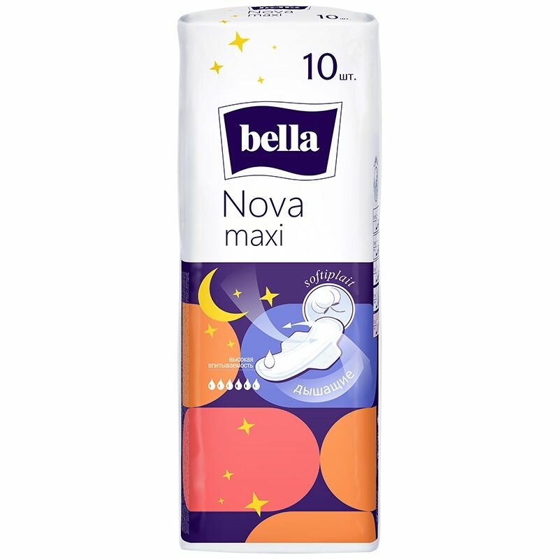 Прокладки женские bella Nova Maxi ночные удлиненные, 10 шт. х 12 уп./ 120 шт. — фото 1