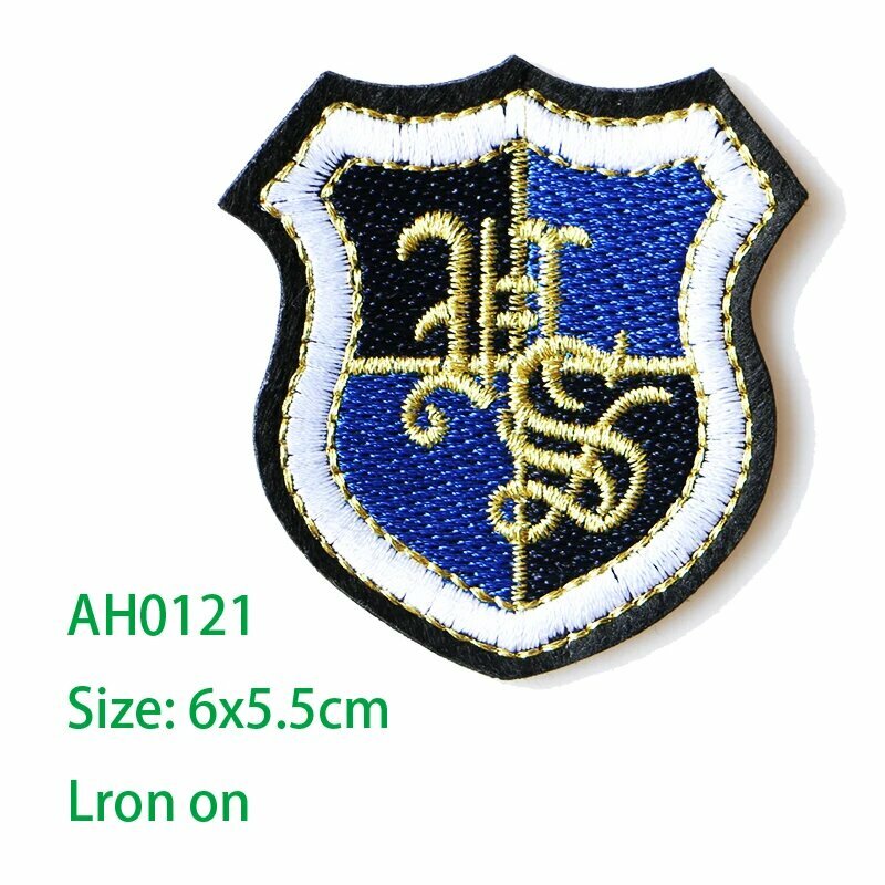 Вышитая наклейка AH0121, синяя, 6x5.5 см, "Лрон он"