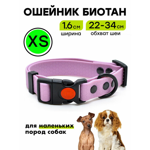 Ошейник из биотана 22-34 см (XS), 16 мм, Woofy "Iron", для маленьких собак, водостойкий, лавандовый