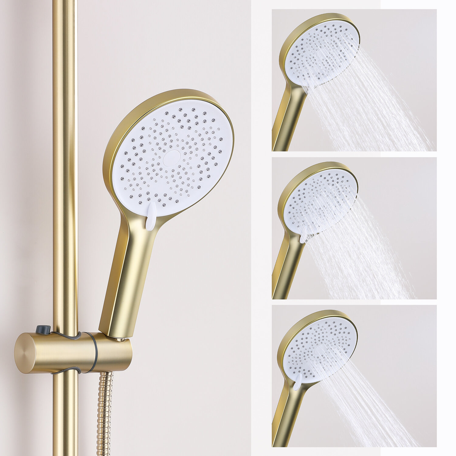 Душевая стойка со смесителем Splenka S222.24.03, нержавеющая сталь, сатин золотой — фото 1