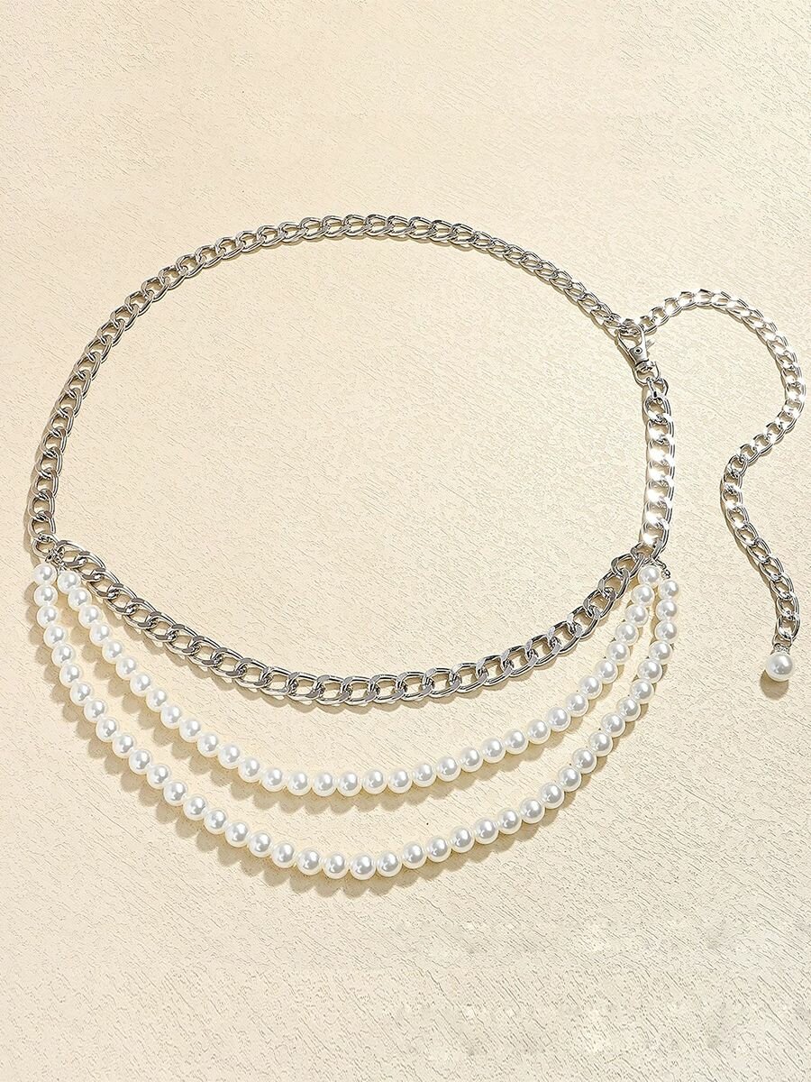 Цепь на тело, длина 111 см, 1 шт., белый/серебристый — фото 1