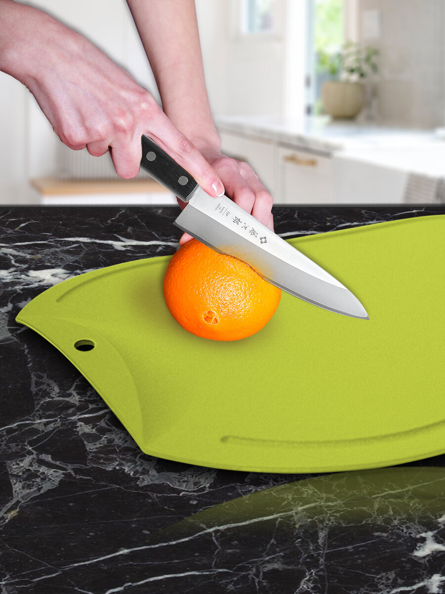 Разделочная доска Hatamoto (JH-141G), био-пластик, термопластичный полиуретан, зеленый, размер 345x237x2.5мм — фото 1