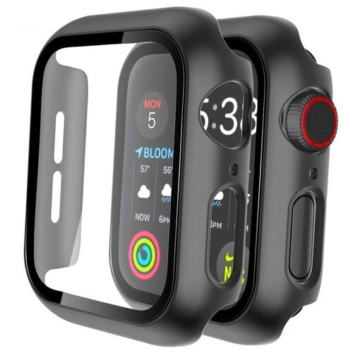 фото Защитный пластиковый чехол (кейс) apple watch series 1, 2, 3 (эпл вотч) 38 мм, для экрана/дисплея и корпуса, противоударный бампер, черный нет бренда