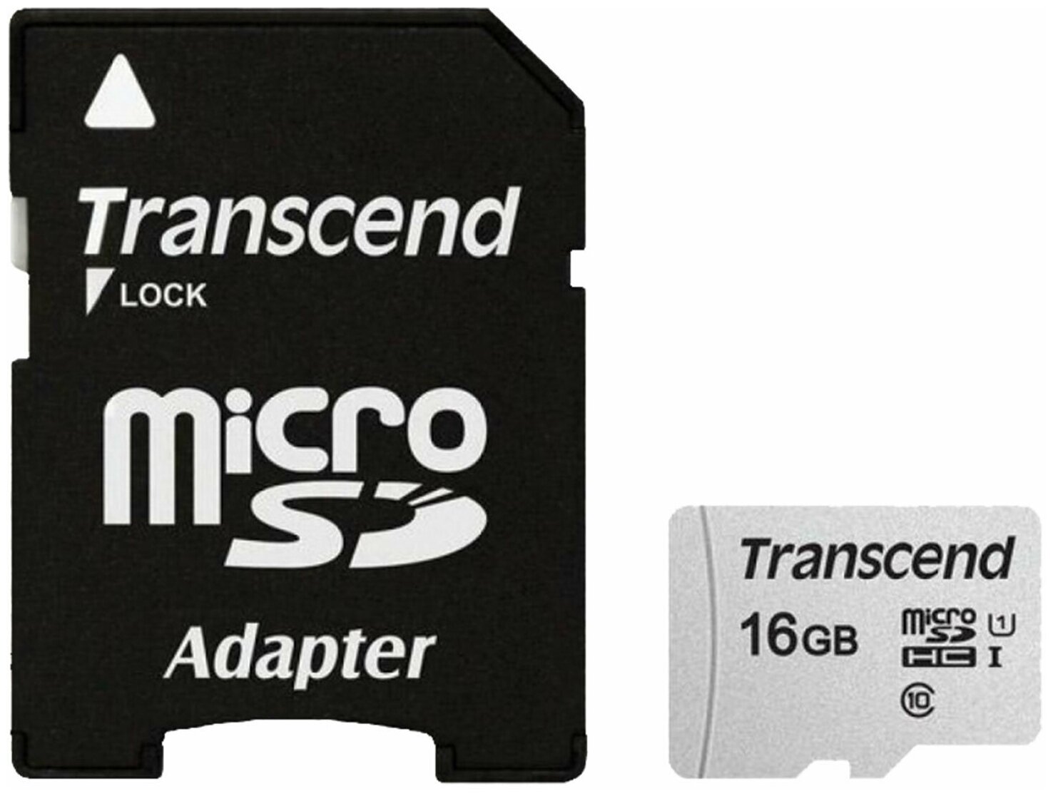 Карта памяти microSDHC 16 GB TRANSCEND UHS- I U1 95 Мб/ сек (class 10) адаптер TS16GUSD300S- A