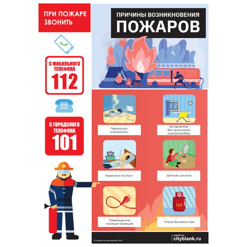 Плакат Причины возникновения пожаров, 1 лист А2