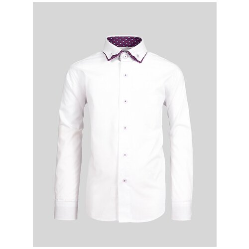 фото Школьная рубашка imperator, прямой силуэт, на пуговицах, длинный рукав, манжеты, размер 104-110, белый