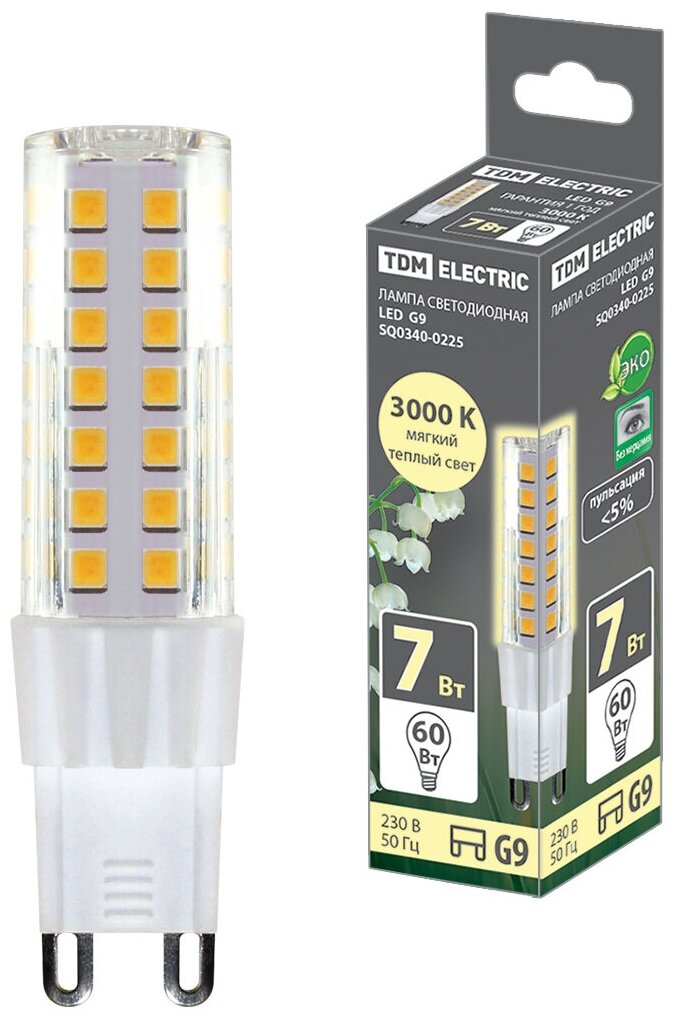 фото Лампа светодиодная G9-7 Вт-230 В-3000 К, SMD, 17,5x65,5 мм TDM Артикул SQ0340-0225