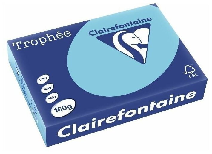 Бумага цветная для печати Trophee голубая пастель 1105C (А4, 160 г/кв.м, 250 листов) 1245300